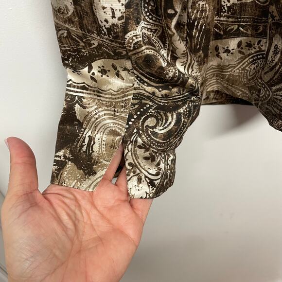 Chicos Womens Brown Cream Lightweight Silk Blend Satin Jacket Size Medium/1/8 - Picture 6 of 10